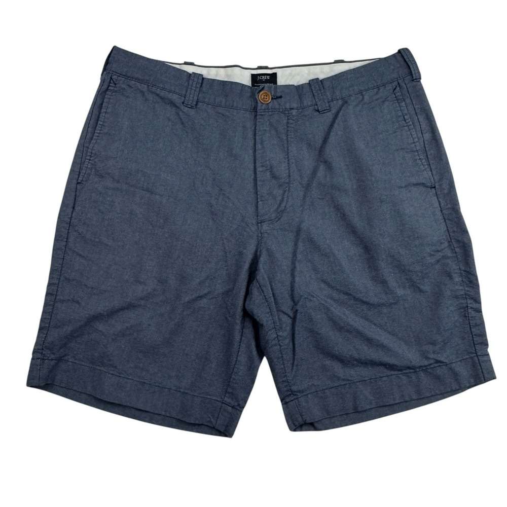 J.CREW Sunwashed Oxford Blue Chino Shorts Flat Front Sz 34 100% Cotton